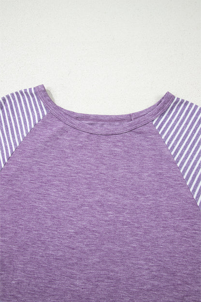 Tillandsia Purple Contrast Print Striped Raglan Long Sleeve