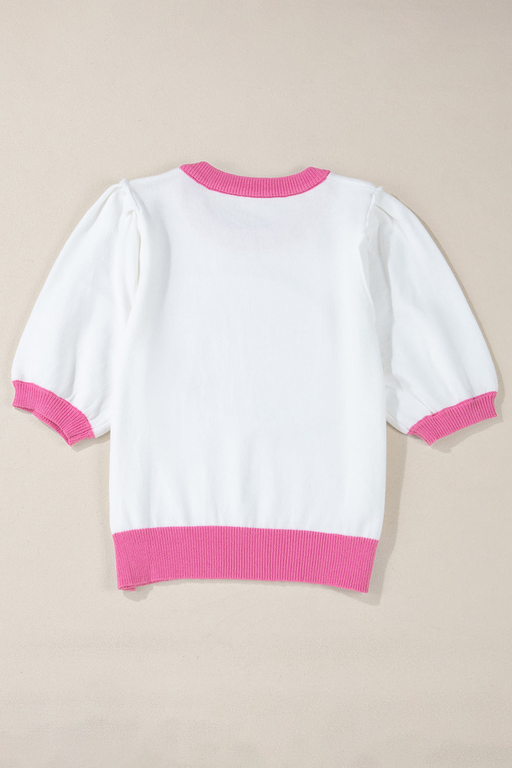 Dazzling Pink Color Block Puff Sleeve Sweater with Sequin Detail