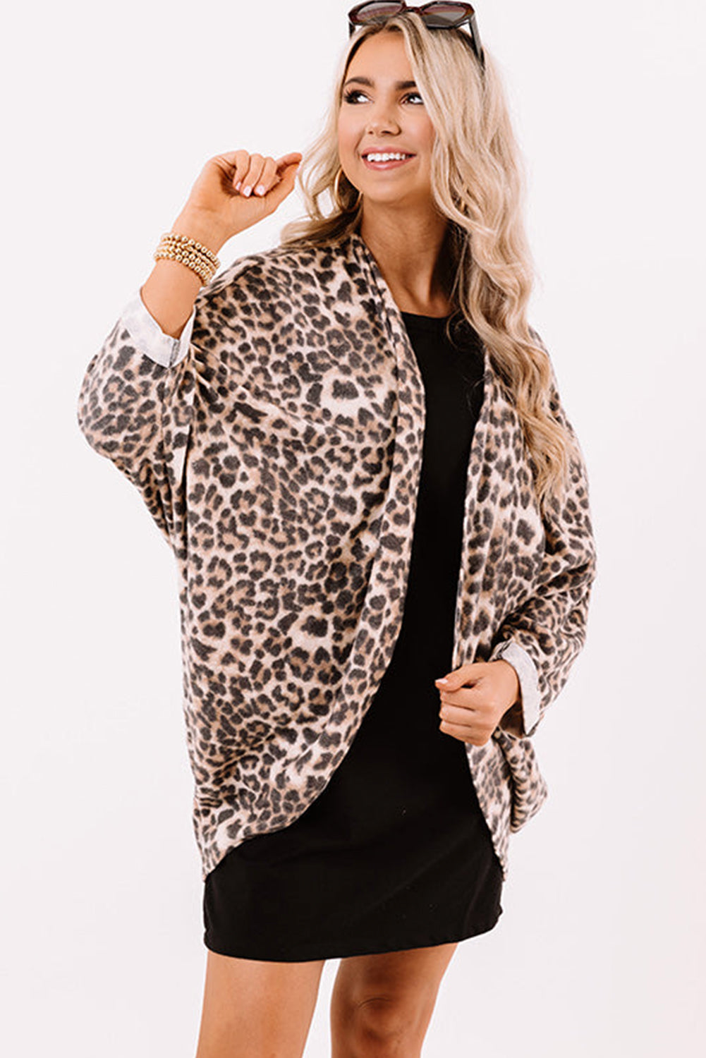 Chic khaki leopard print batwing sleeve cardigan for effortless style