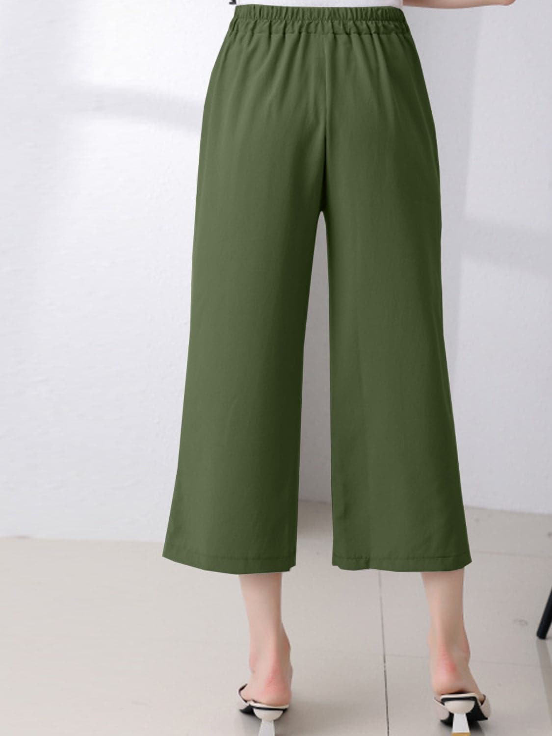 Full Size Pocketed Half Elastic Waist Pants.