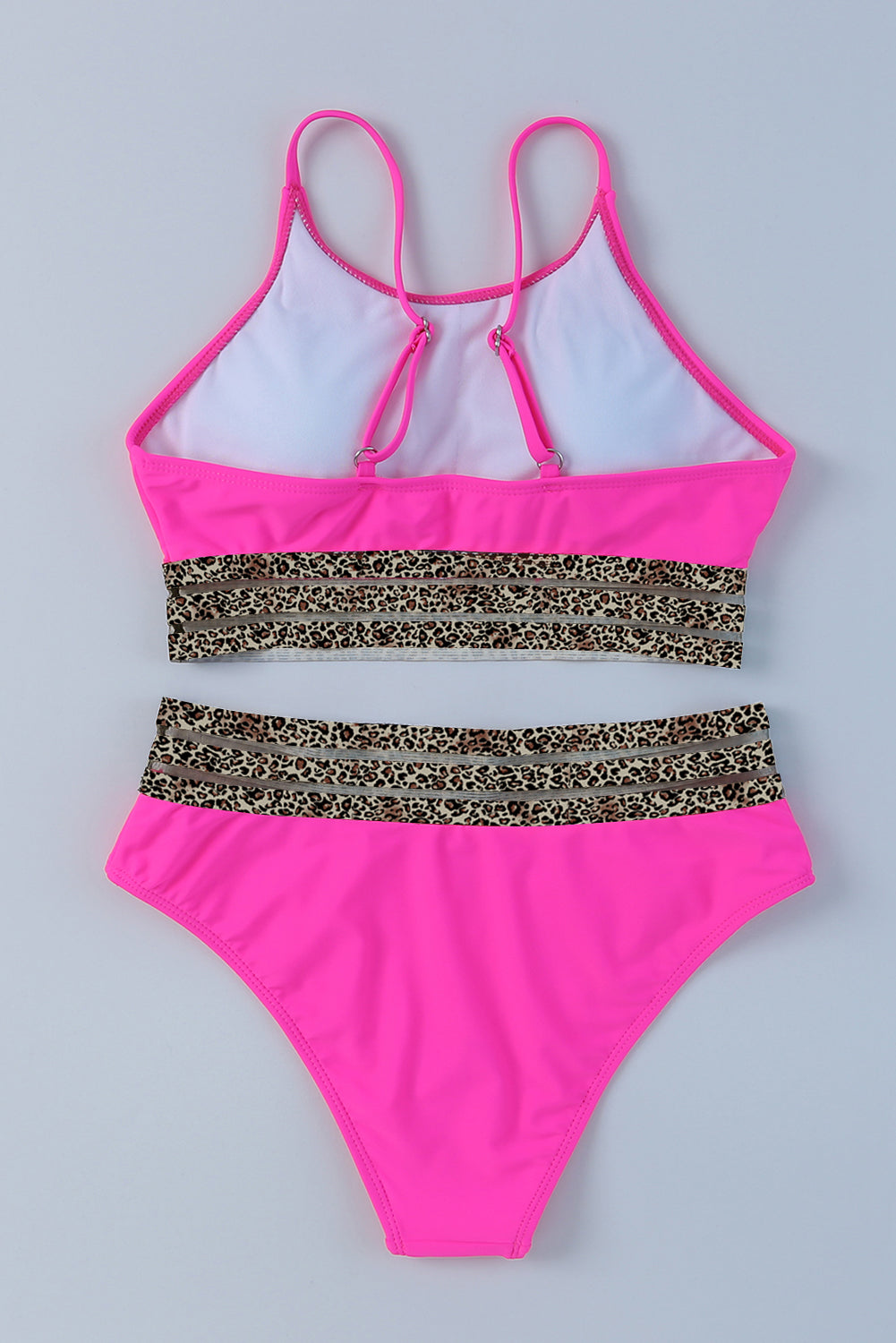 Rose leopard bikini set with mesh trim