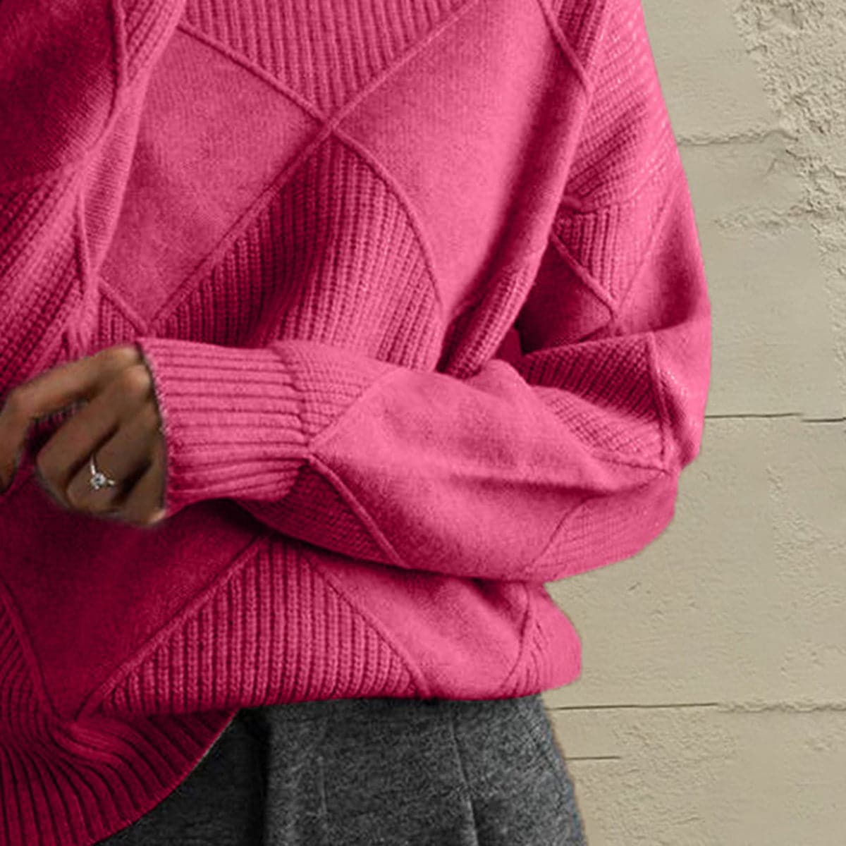 Geometric Turtleneck Long Sleeve Sweater.