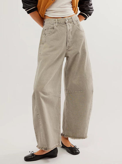 Raw Hem Wide Leg Jeans with Pockets.