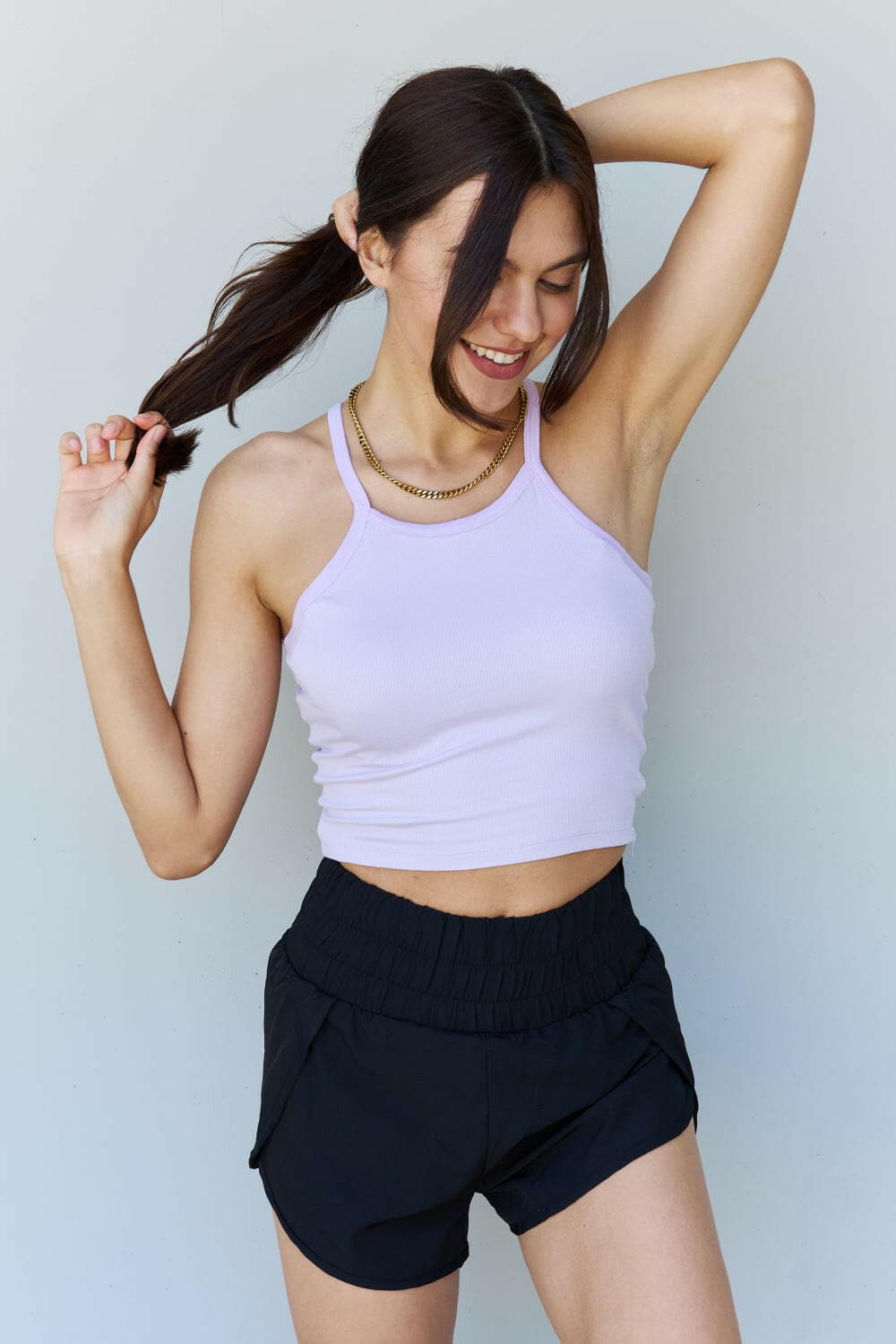 Ninexis Everyday Staple Soft Modal Short Strap Ribbed Tank Top in Lavender.