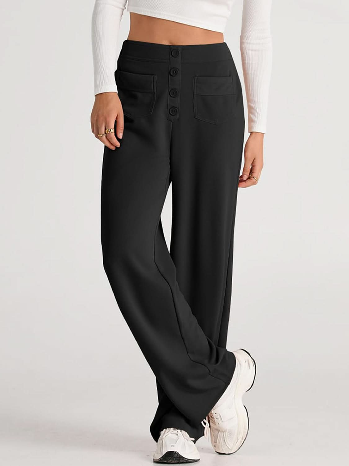 High Rise Wide Leg Trousers with Pockets