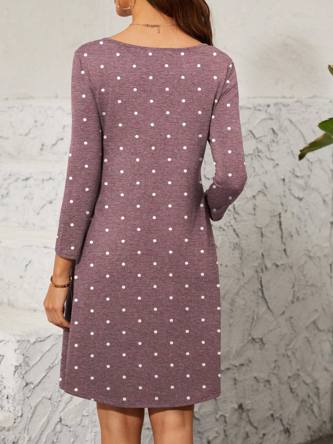 Polka Dot Quarter Zip Long Sleeve Dress.