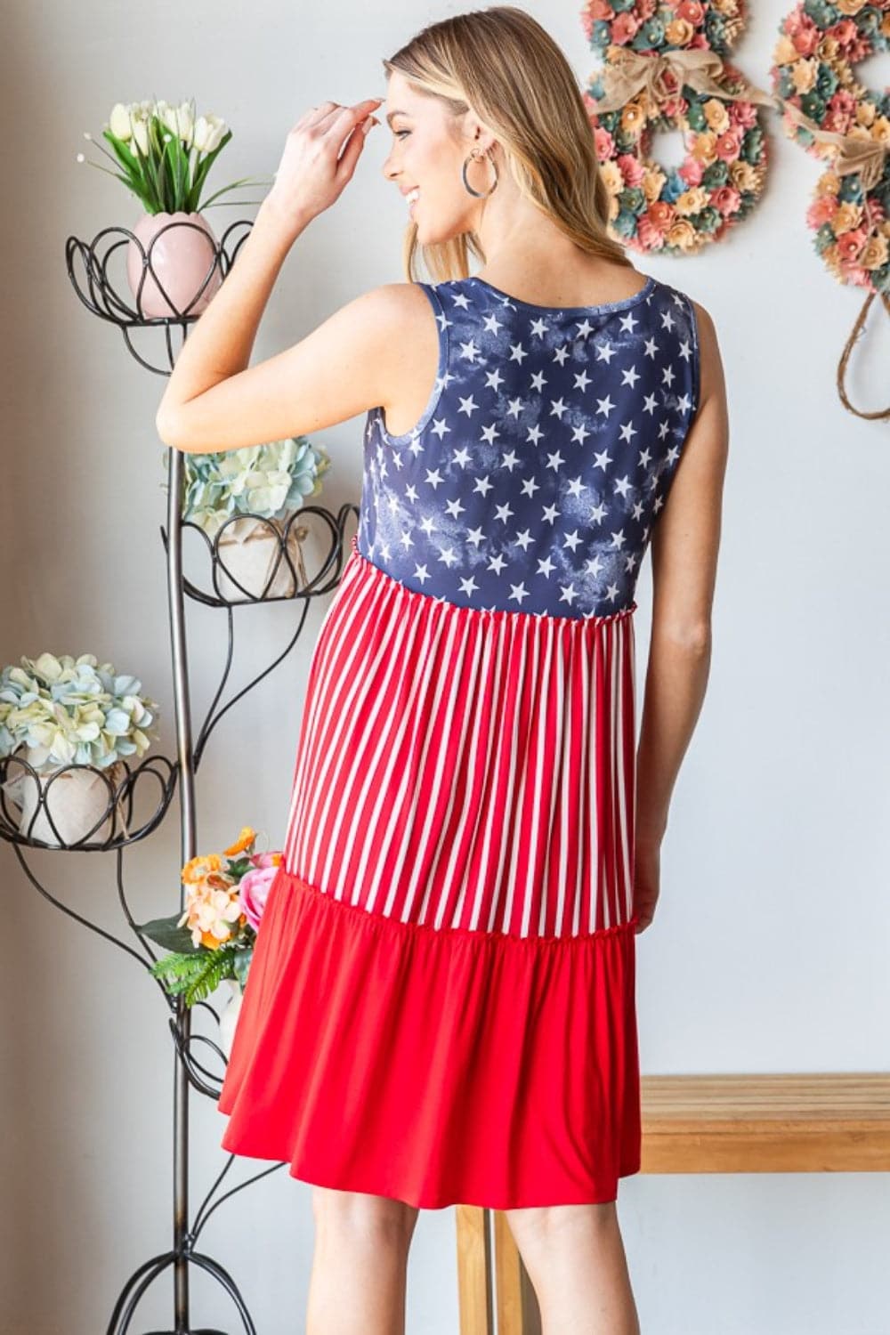 Heimish Full Size US Flag Theme Contrast Tank Dress.