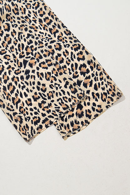 Parchment Leopard Drawstring Flowy Wide Leg Pants for Women