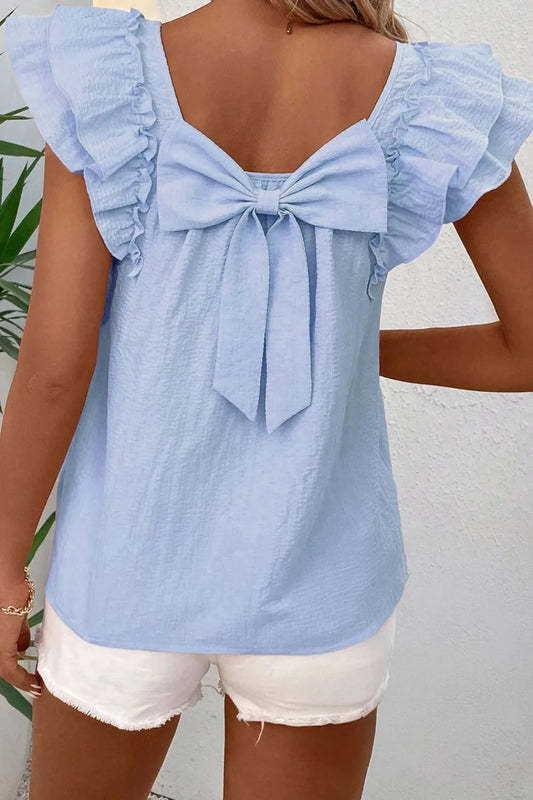 Bow Back Ruffled Cap Sleeve Blouse Simply Love