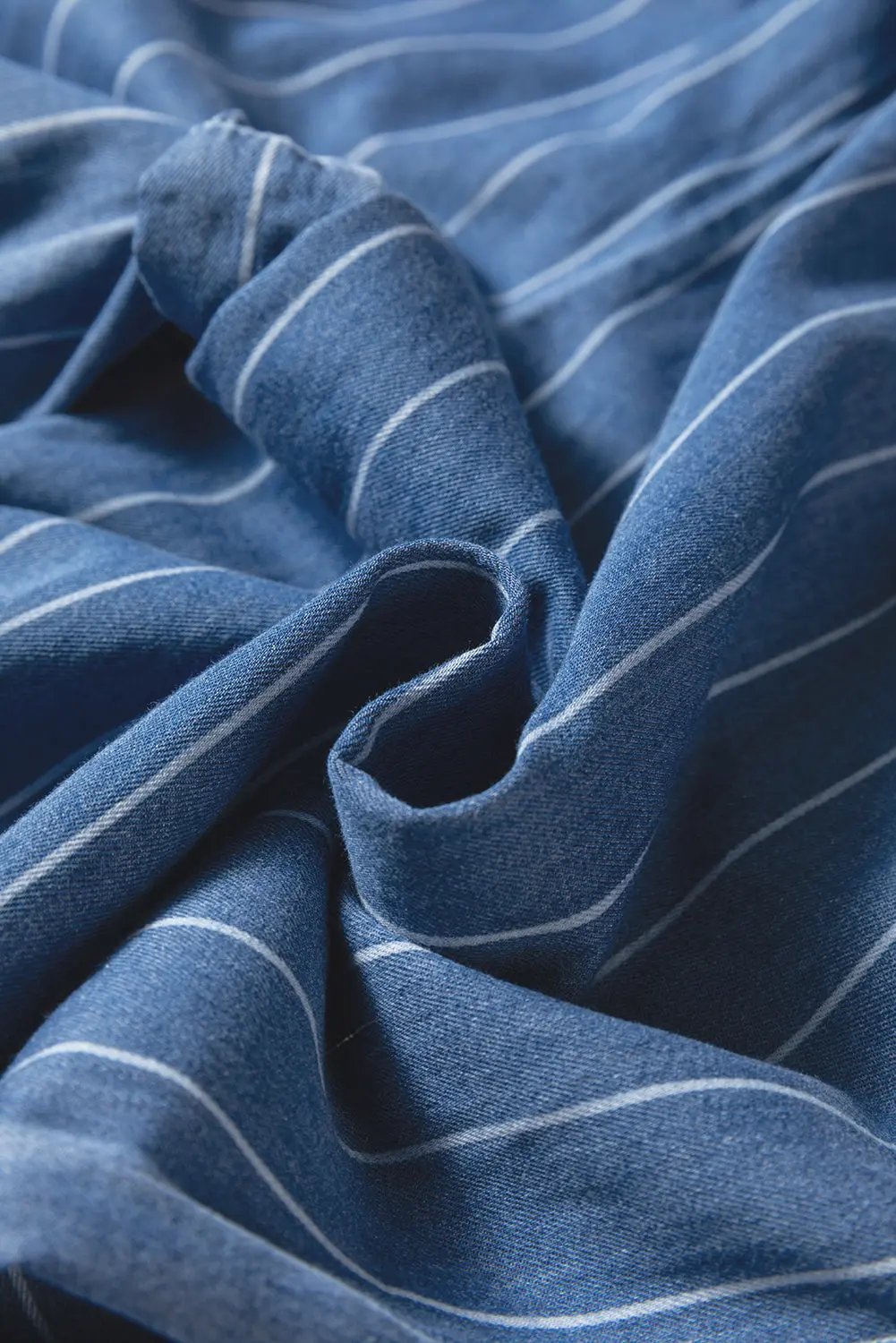 Premium Blue Stripe Chambray Wide Leg Tied Elastic Waist Trousers Dear-Lover Dropshipping