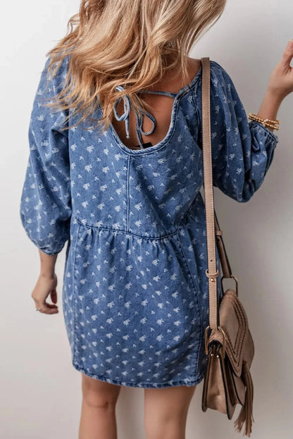 Chic tied V-neck denim mini dress