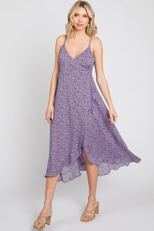 Lavender Animal Print Wrap Midi Dress PinkBlush