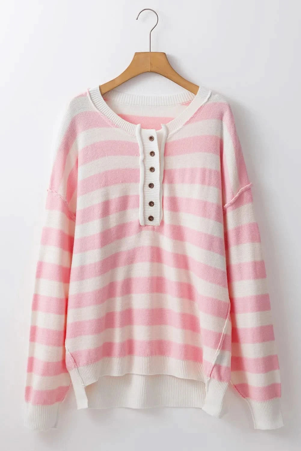 Exposed Seam Striped Round Neck Long Sleeve Sweater