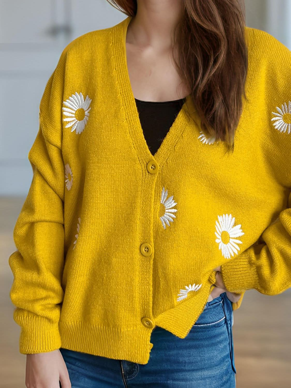 Daisy Button Up V-Neck Cardigan