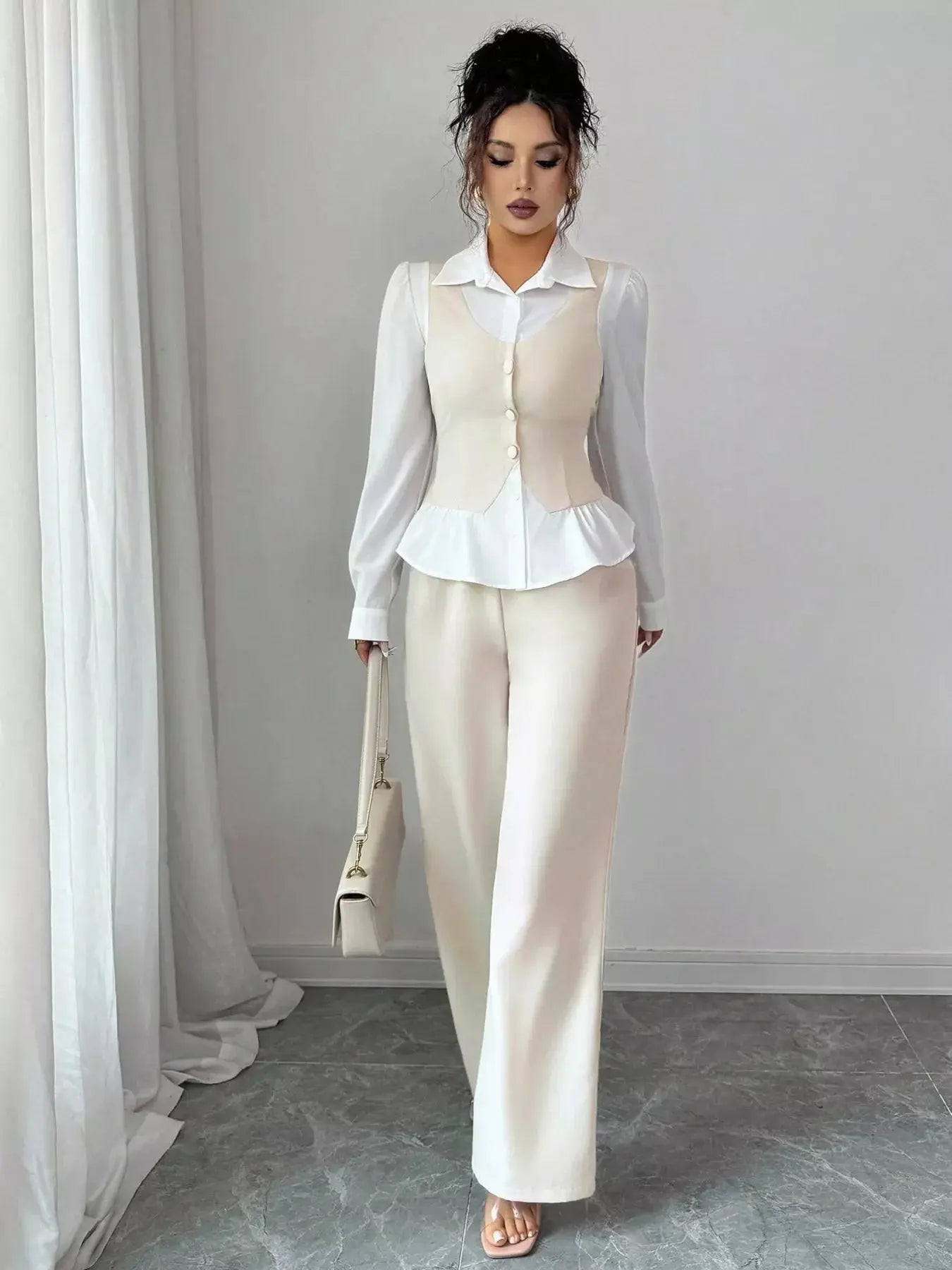 Imported Two Tone Shirt and Pants Set Two Piece Polyester Suit For Women Simply Love