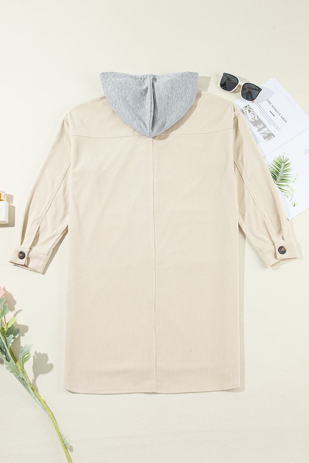 Drawstring Dropped Shoulder Long Sleeve Longline Jacket.