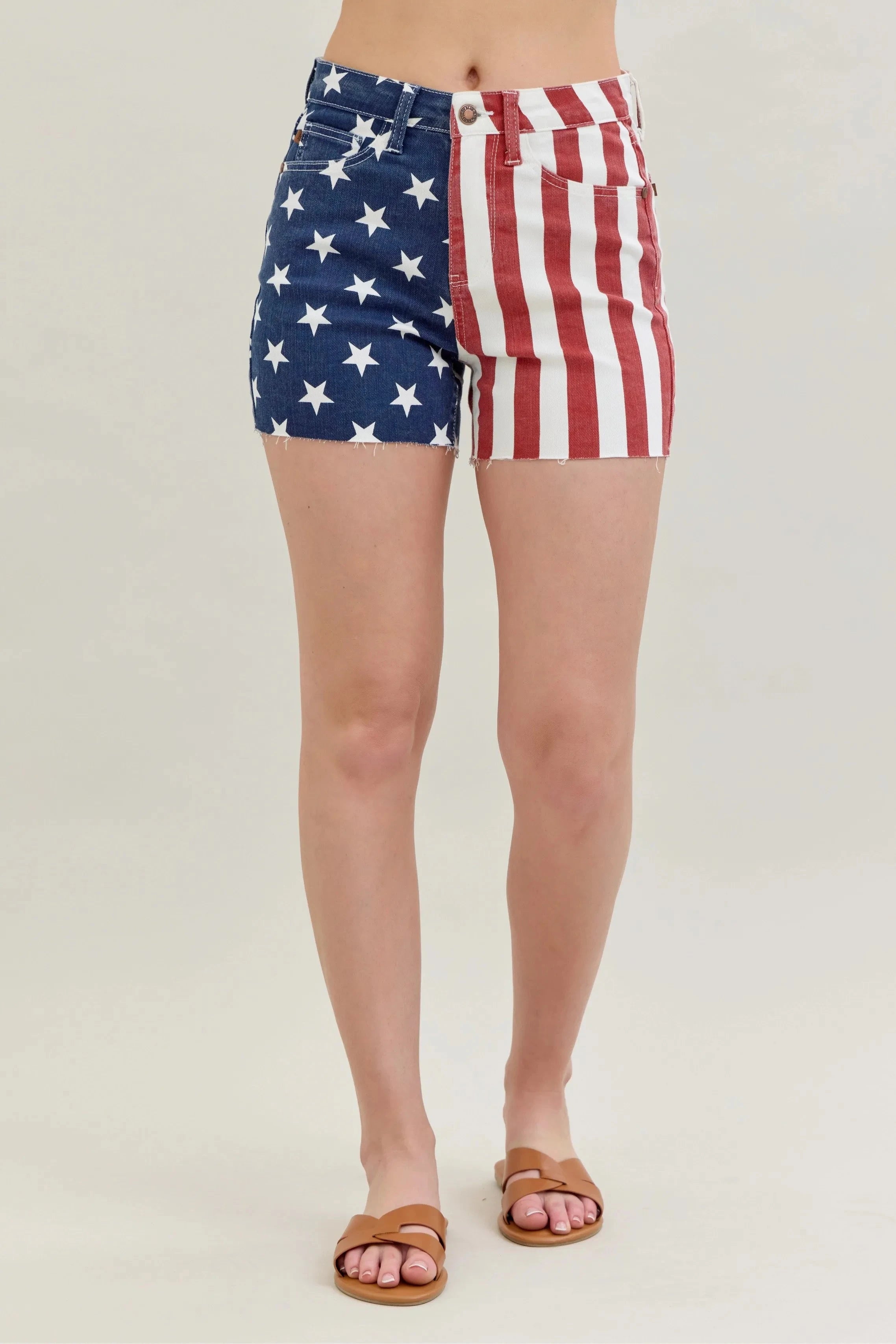 Judy Blue Full Size High Waist Americana Flag Fray Hem Shorts Plus Size Coco’s Tee Boutique