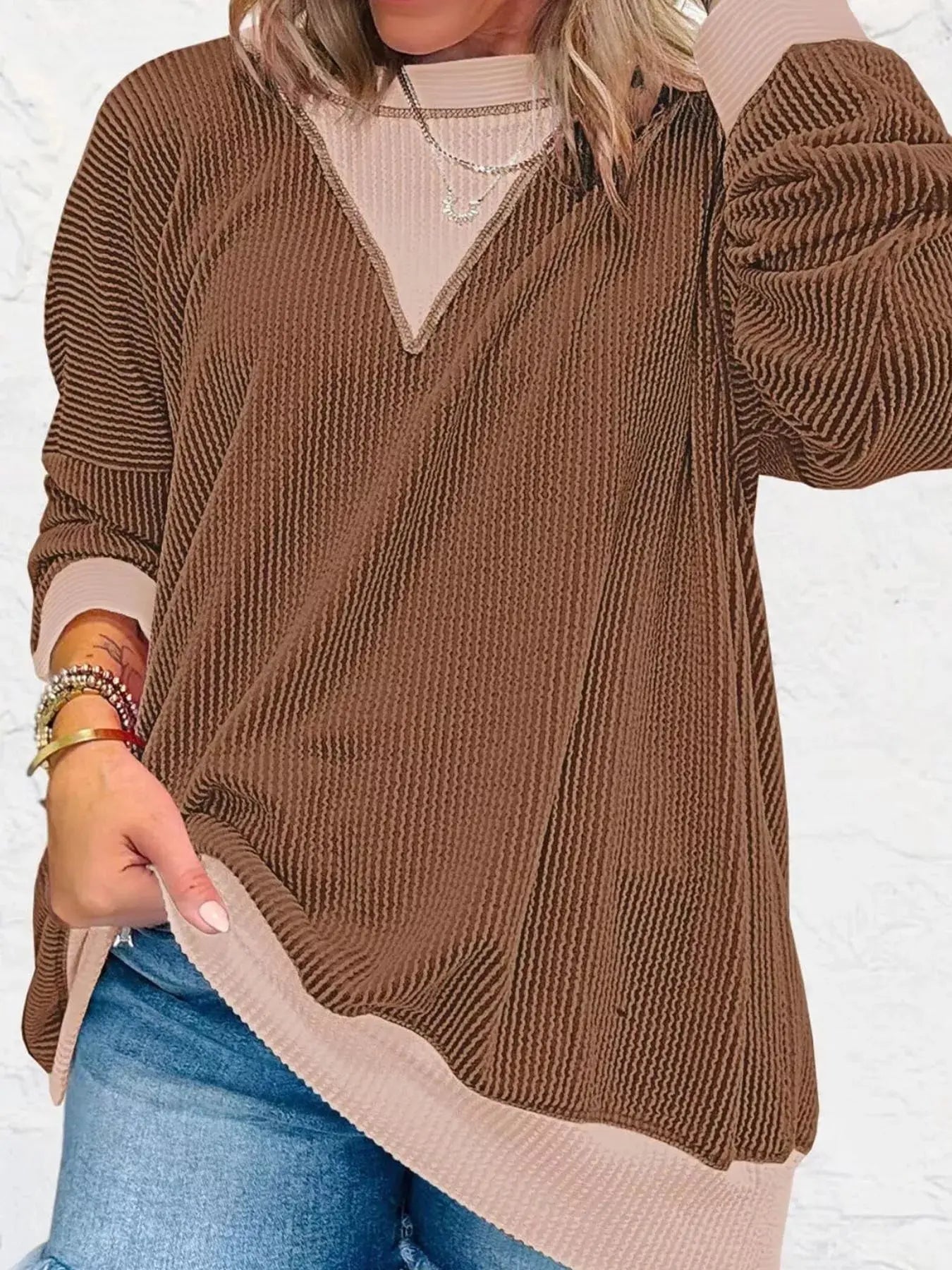 Contrast Dropped Shoulder Sweatshirt Simply Love