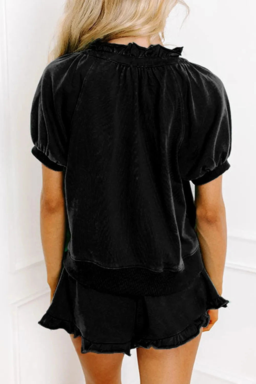 Frill Zip Front Puff Sleeve Top and Skort Set Simply Love