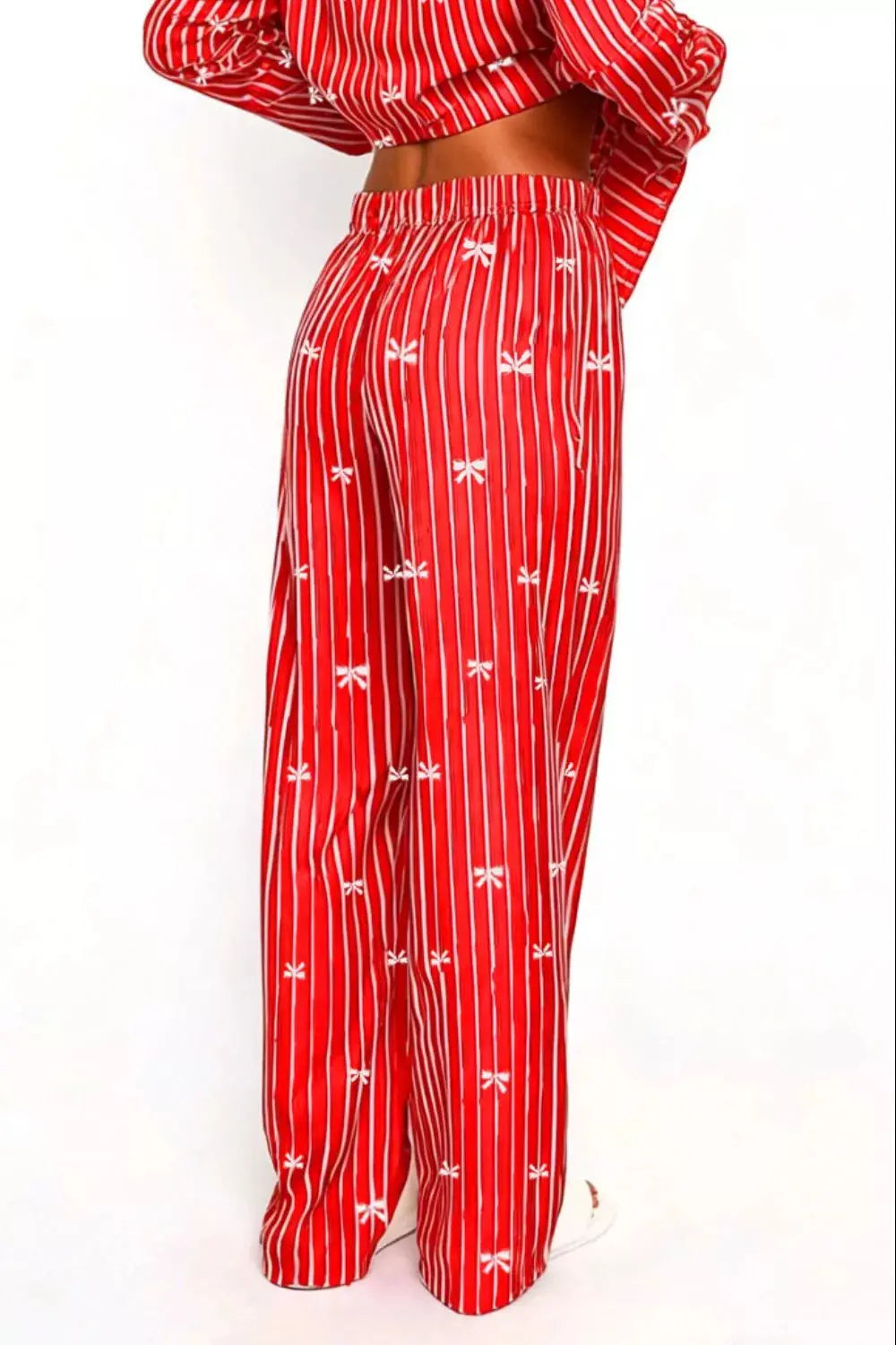 Bow Print Top and Wide Leg Pants Lounge Set Simply Love