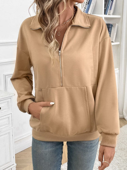 Cozy half zip sweatshirt with pocket