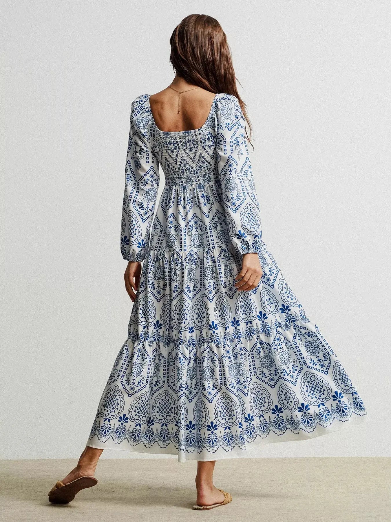 Bohemian Print Midi Dress with Tassel Detail Simply Love
