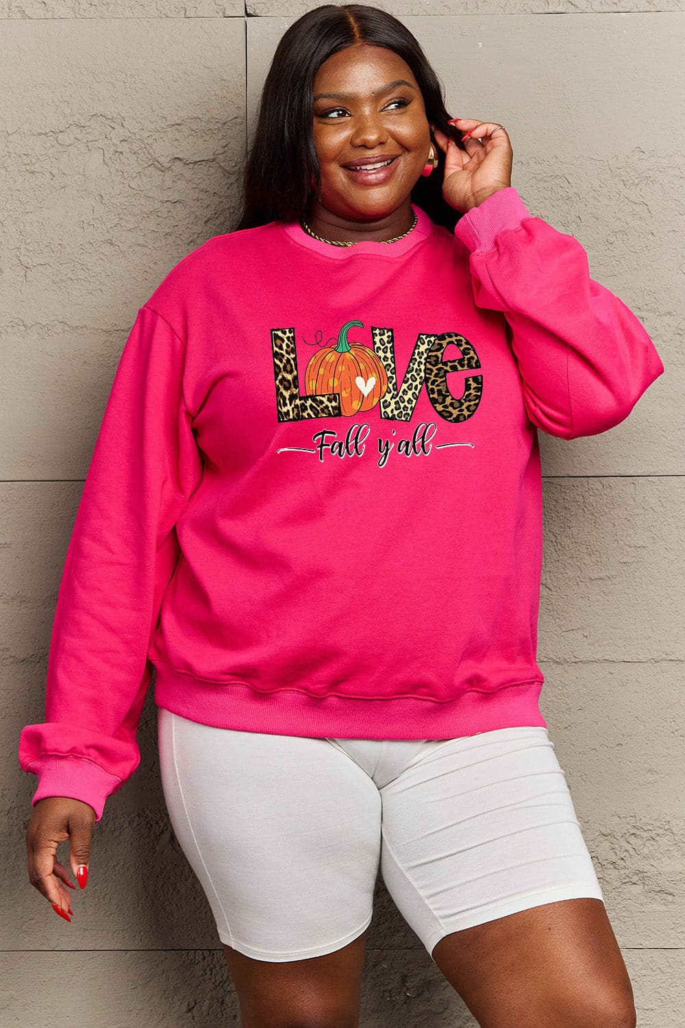 Simply Love Full Size LOVE FALL Y'ALL Graphic Sweatshirt.