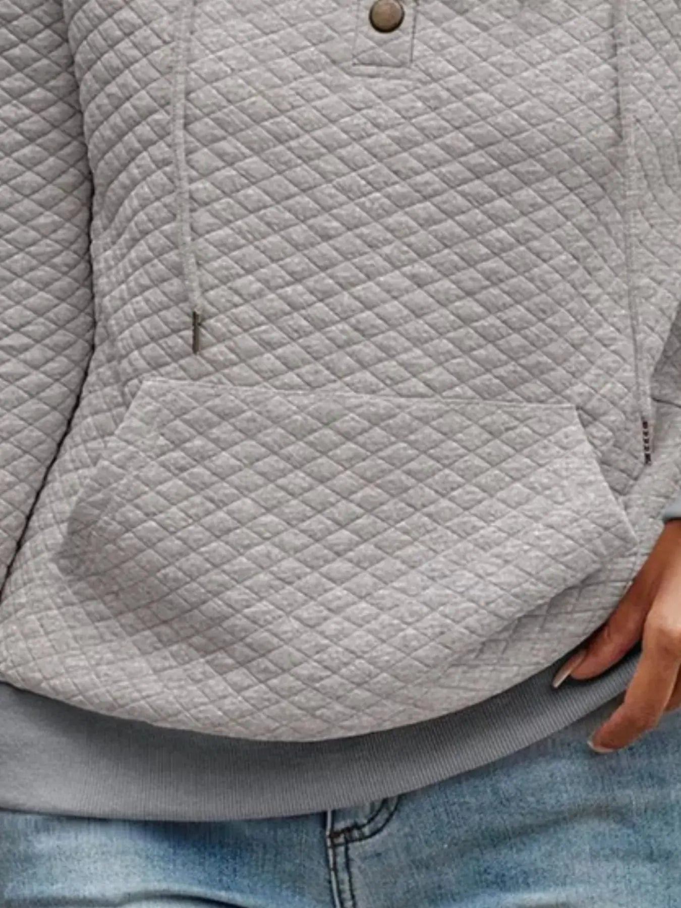 Drawstring Textured Dropped Shoulder Hoodie Simply Love