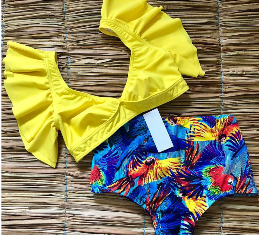 Floral Vintage High Waist Swimsuit Bikini Sexy Flounce Vest Deep V Plunge Plunge Swimsuit Bella Mia