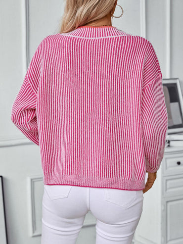 Stylish striped V-neck sweater with long sleeves