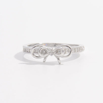 925 Sterling Silver Inlaid Zircon Bow Ring.