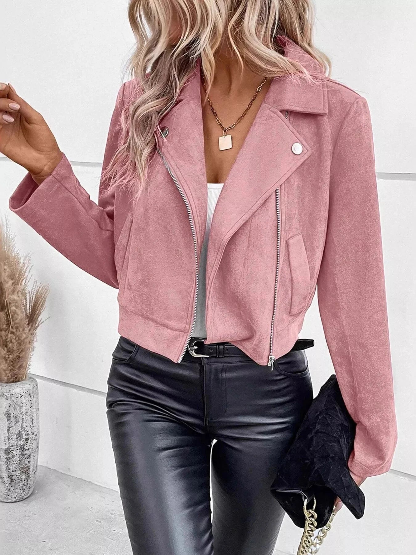 Suede Moto Jacket with Zip Detail Coco’s Tee Boutique