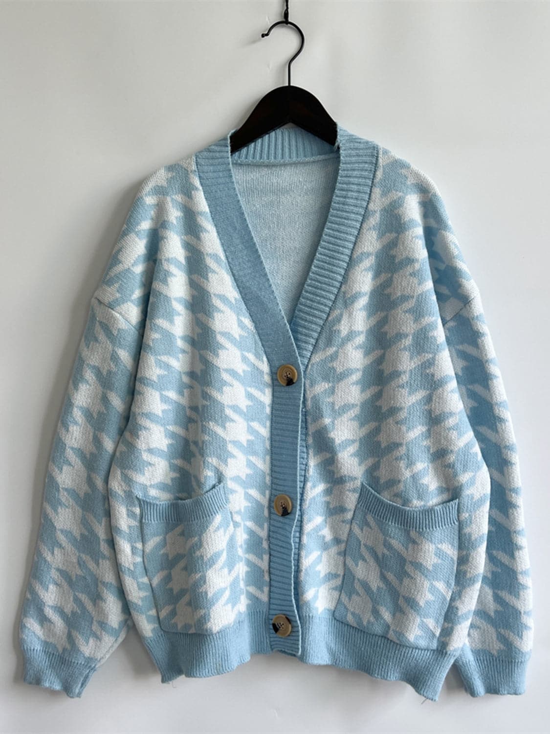 Houndstooth Botton Front  Cardigan with Pockets.