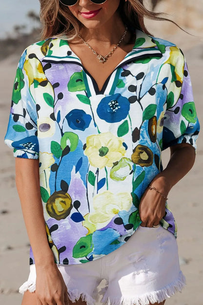 Floral Print Short Sleeve Blouse