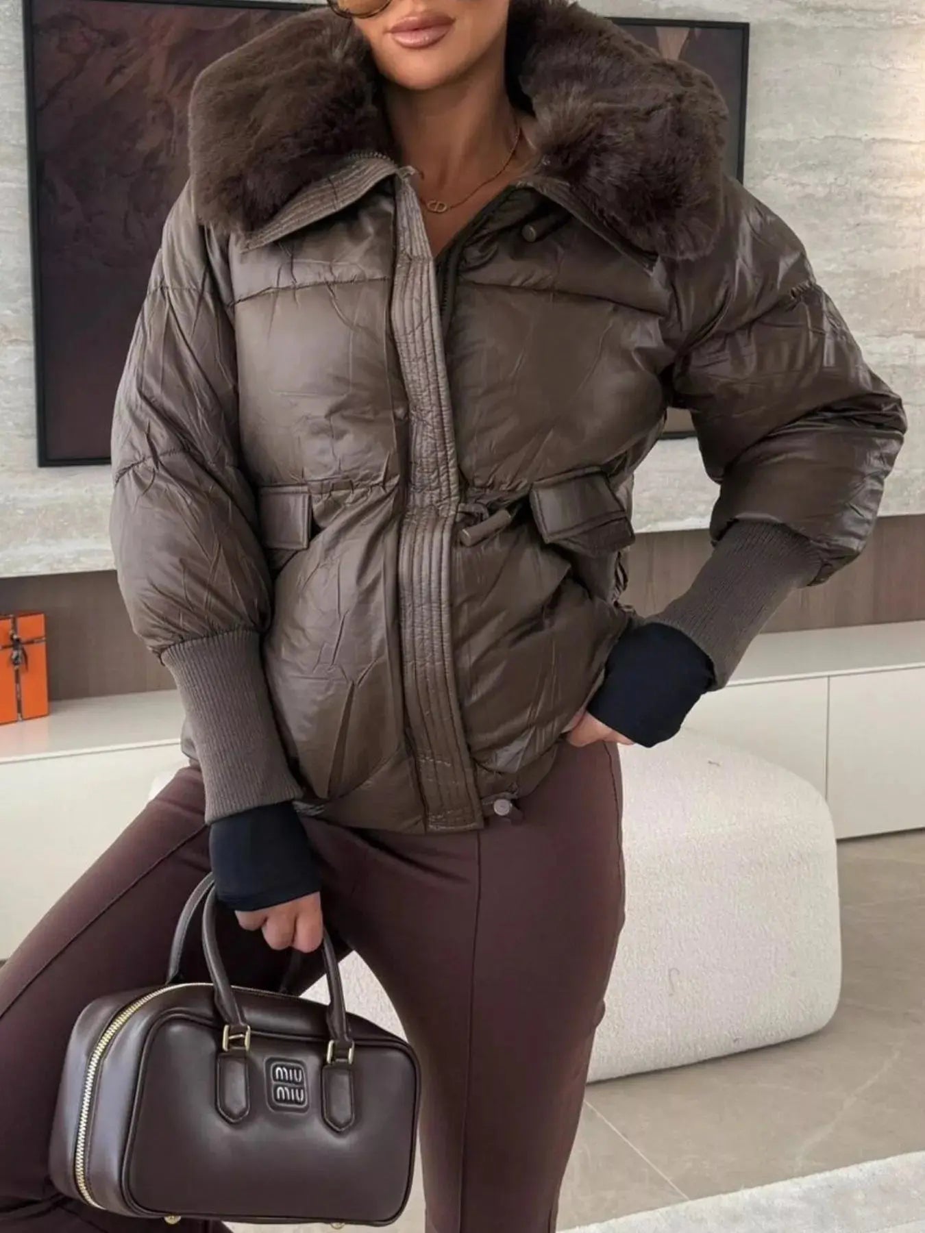 Fur Collar Padded Puffer Jacket Simply Love
