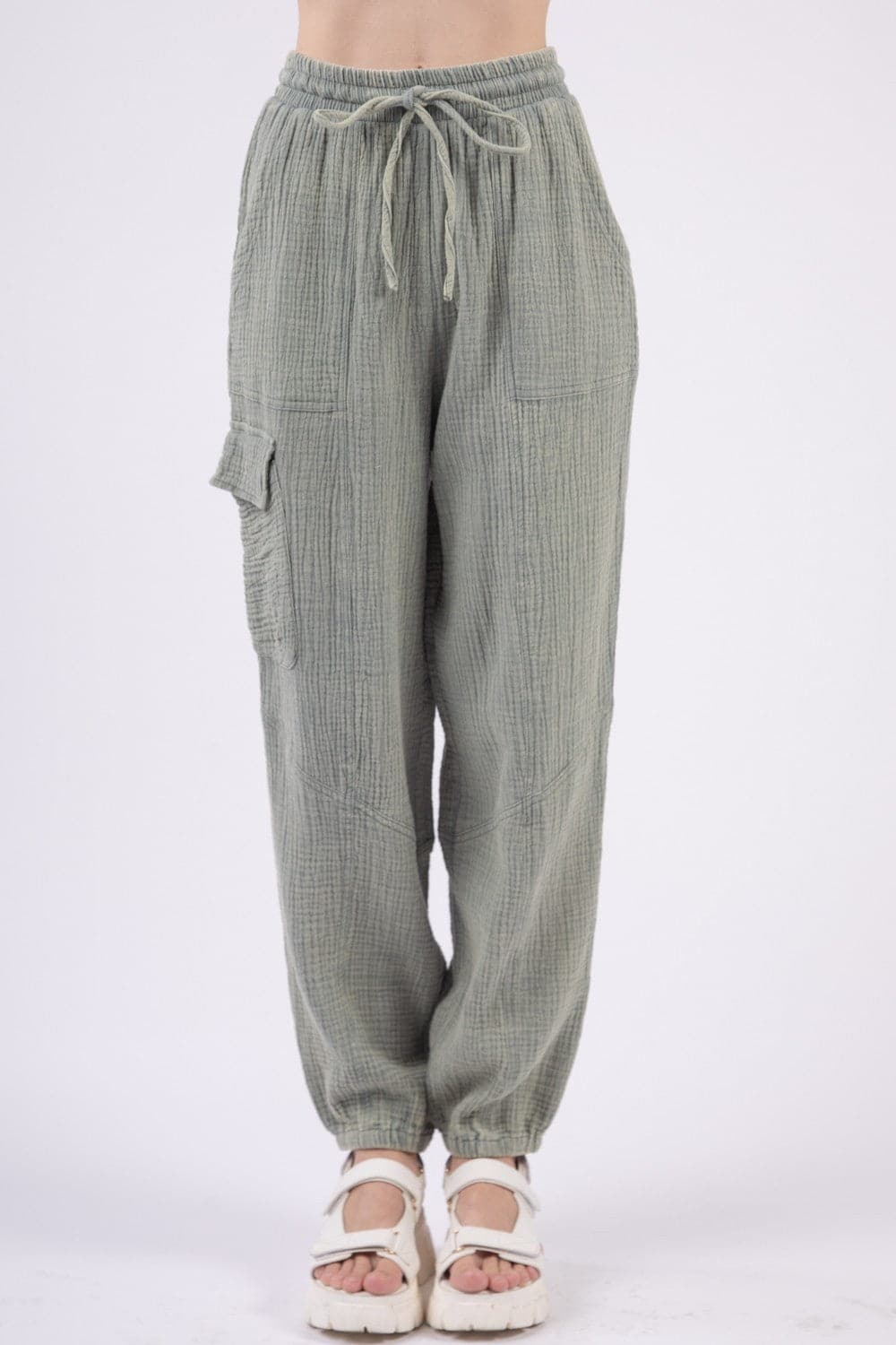 VERY J Washed Woven Crinkle Gauze Drawstring Pants.