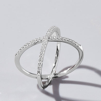 X Shape Inlaid Zircon 925 Sterling Silver Ring.