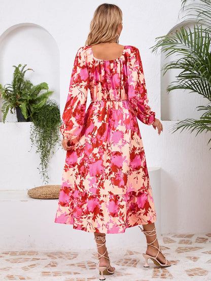 Printed Long Sleeve Midi Dress.