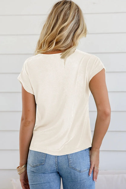 Cowl Neck Short Sleeve T Shirt for Women Casual Opaque Basic Top - Love Salve 