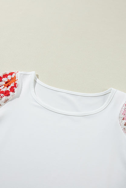 Elegant white floral crochet top with short sleeves