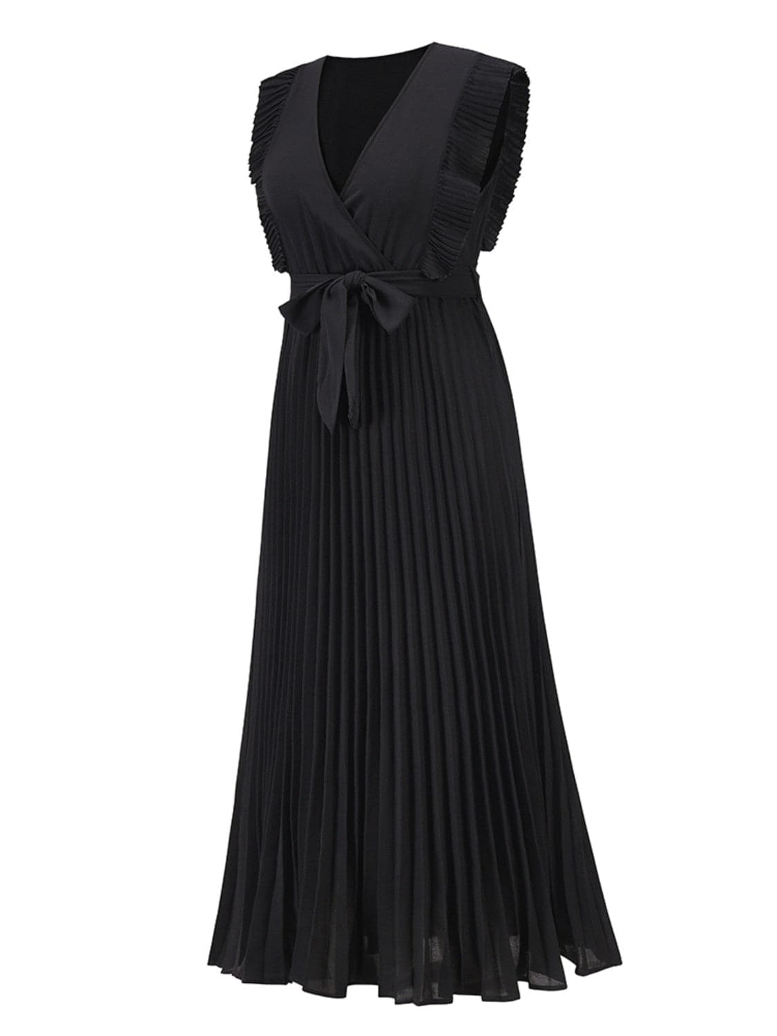 Tied Surplice Cap Sleeve Pleated Dress.