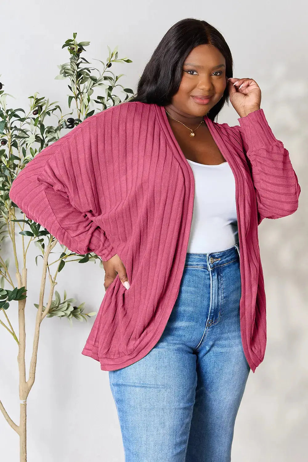 Basic Bae Full Size Ribbed Cocoon Cardigan - Love Salve