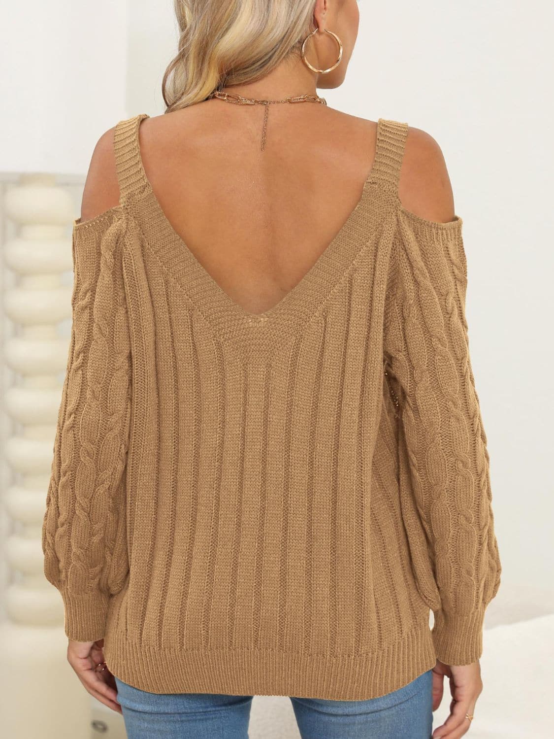 Cozy cable-knit heart v-neck sweater