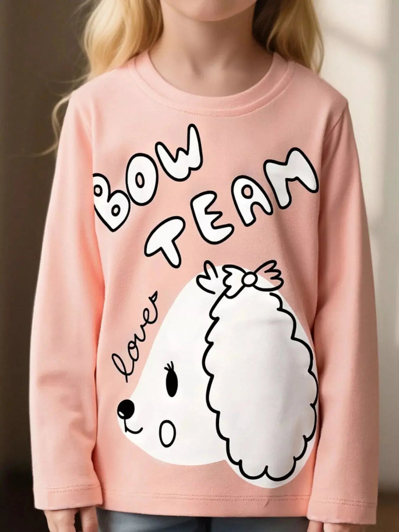 Kids Pink Long Sleeve T Shirt With Cute Dog Graphic Simply Love