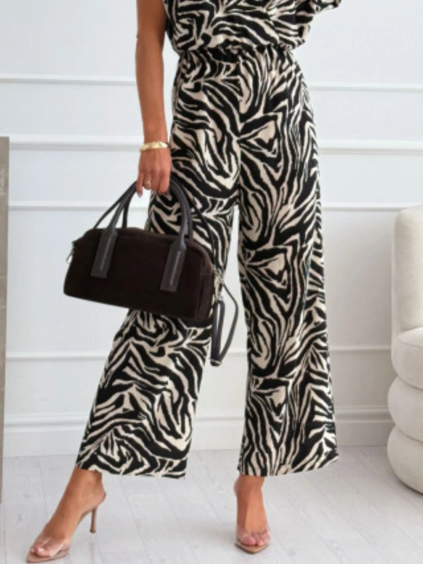 Animal Print Wide Leg Jumpsuit - Product side view by Divine Design4U