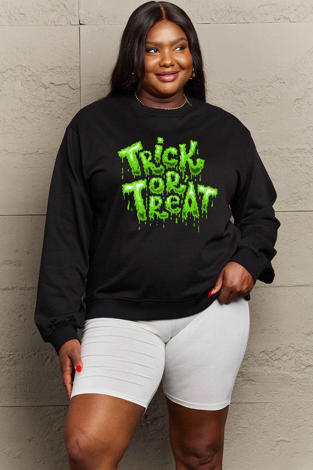 Simply Love Full Size TRICK OR TREAT Graphic Sweatshirt.