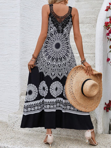 Printed Round Neck Sleeveless Dress.