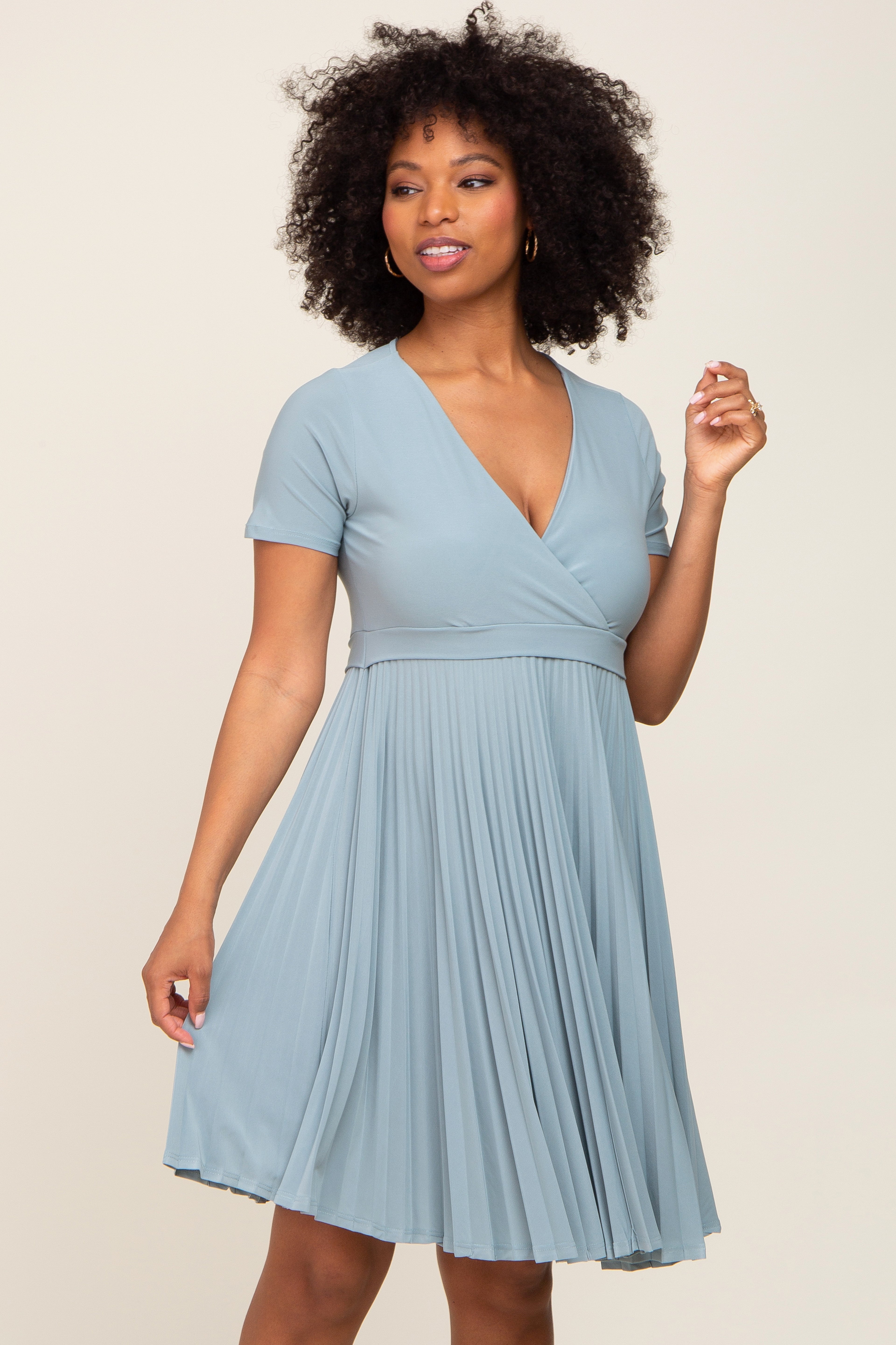 Mint Pleated Maternity/Nursing Dress PinkBlush