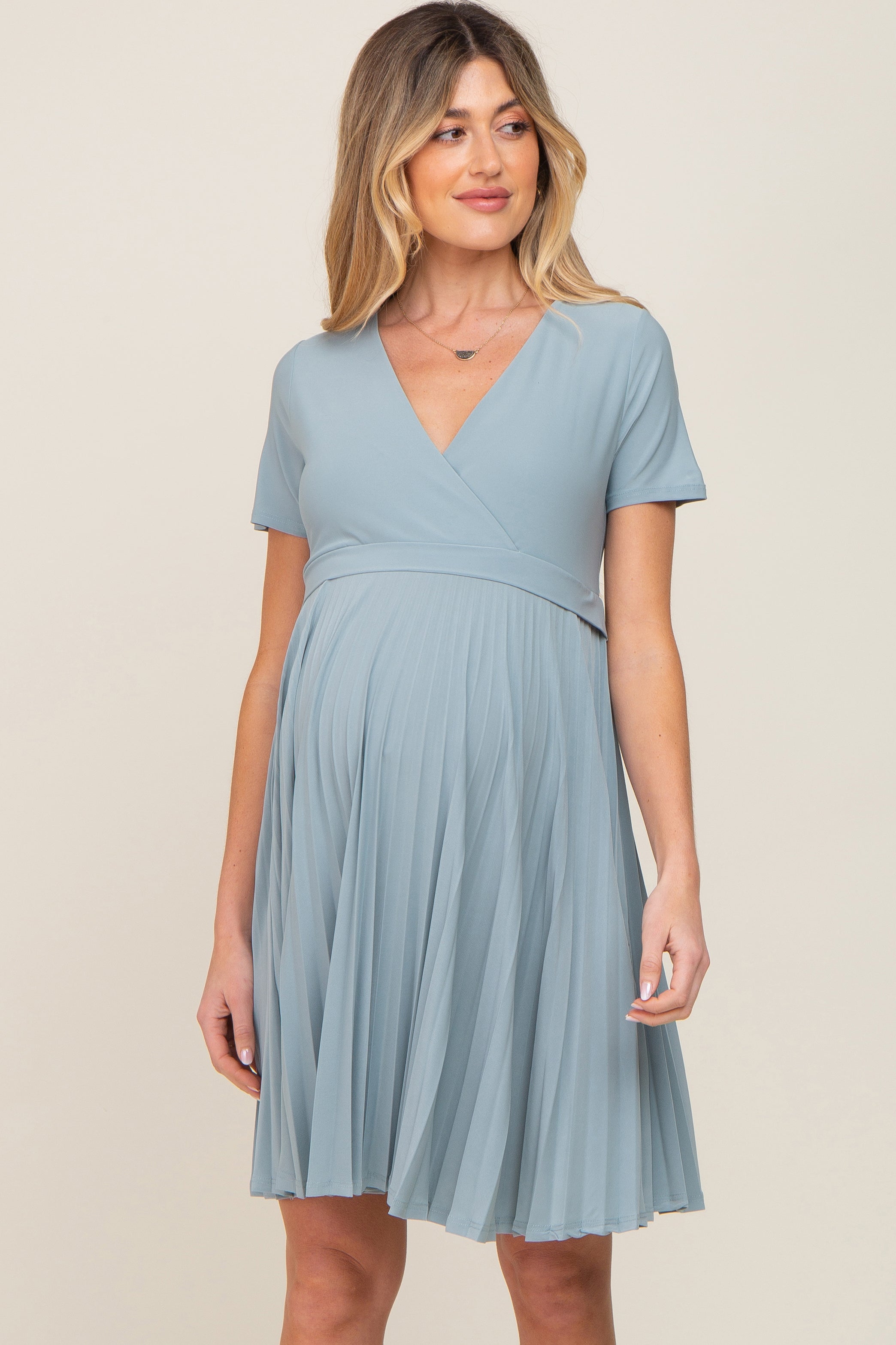 Mint Pleated Maternity/Nursing Dress PinkBlush