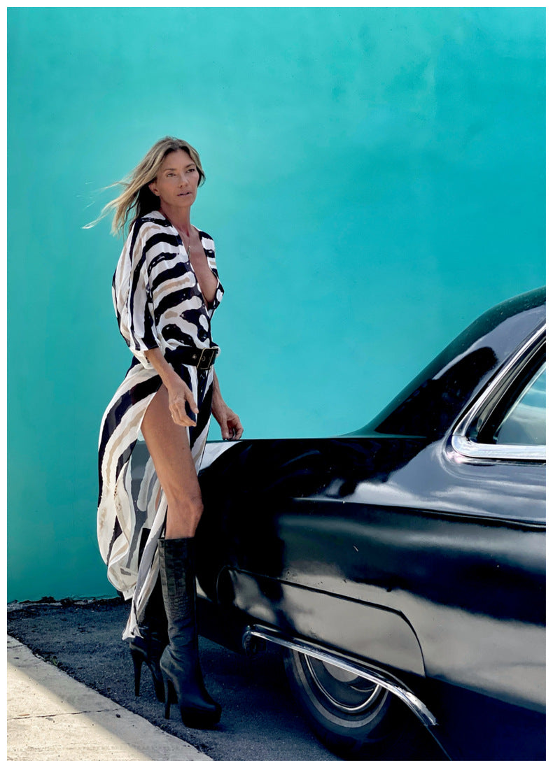 Summer Printing plus Size Sun Protection Beach Loose Vacation Chiffon Cardigan for Women Bella Mia